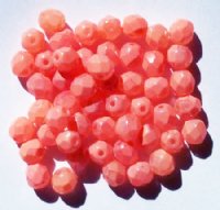 50 6mm Faceted Candy Coated Salmon Pink Beads
